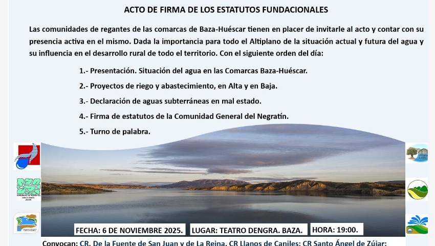 Acto de Firma de los Estatutos Fundacionales de la Comunidad General de Regantes del Negratín Acto de Firma de los Estatutos Fundacionales de la Comunidad General de Regantes del Negratín